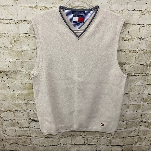 Tommy Hilfiger Other - Tommy Hilfiger Beige Gray Cotton Heavy V Neck Sweater Vest